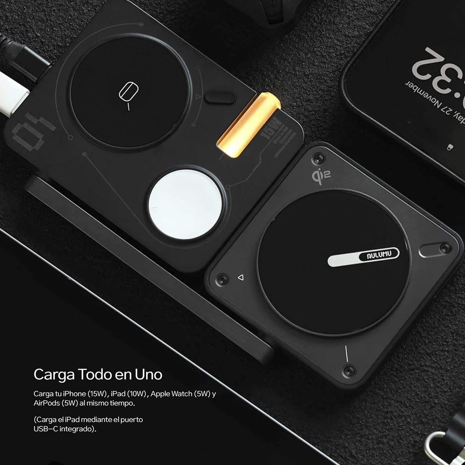 Stand Cargador Inalámbrico Aulumu Folding Qi2 4 en 1 (MagSafe)