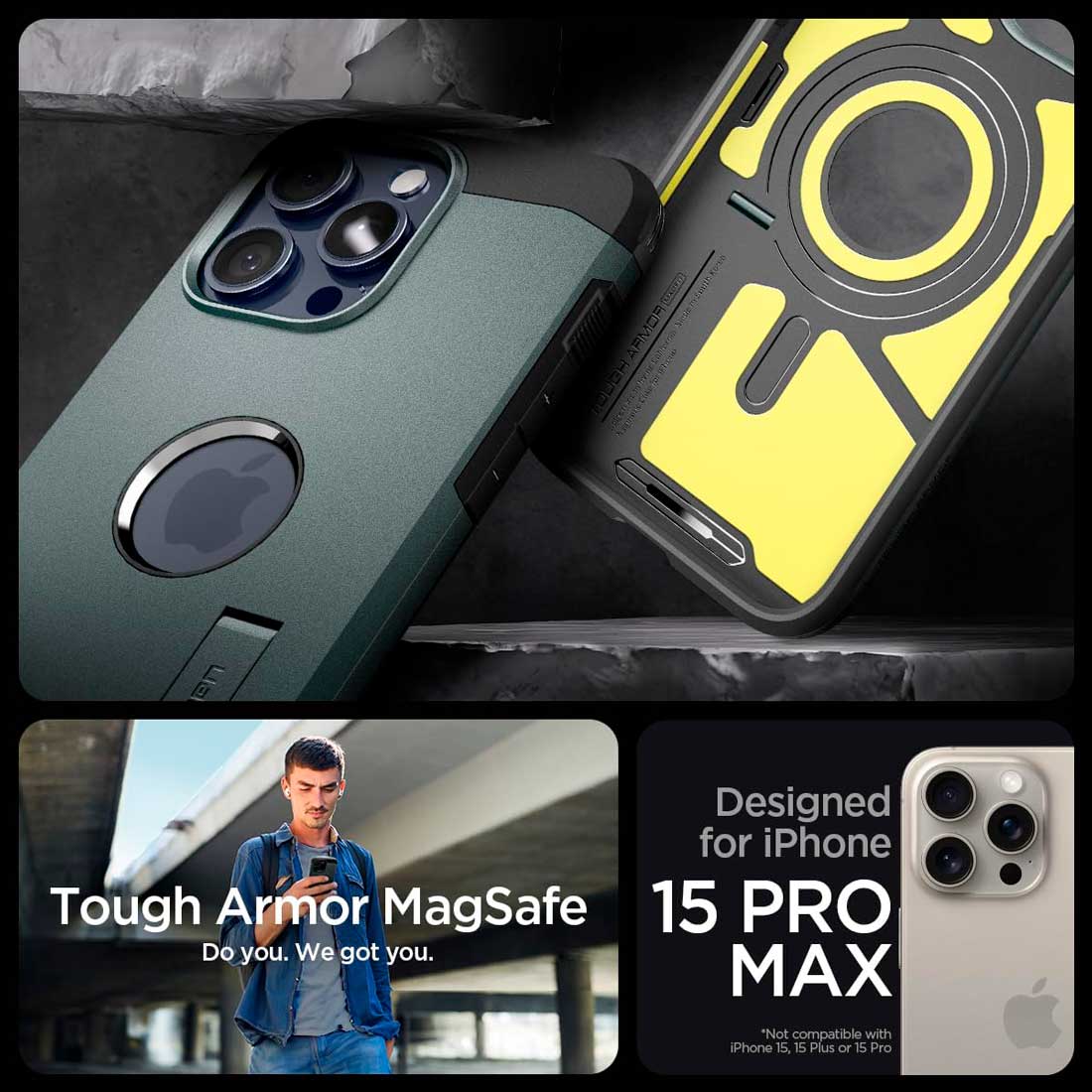 Case Spigen Tough Armor Mag iPhone 15 Pro Max (MagSafe) - Abyss Green - Spigen - Funda4 - 6 - 2 / CSTAMIP15PMMS - AGDastore
