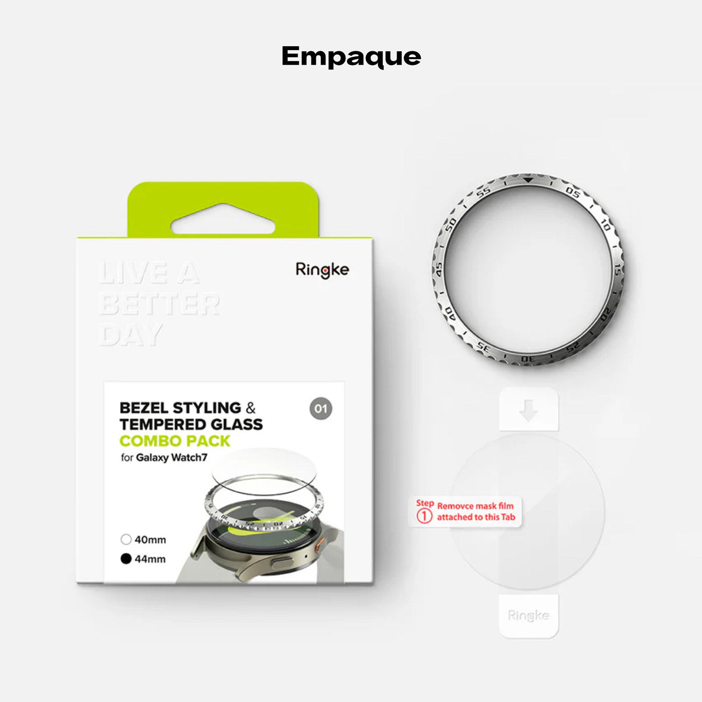 Case Ringke Bezel Styling + Protector de Pantalla Vidrio Galaxy Watch 7 (44mm)
