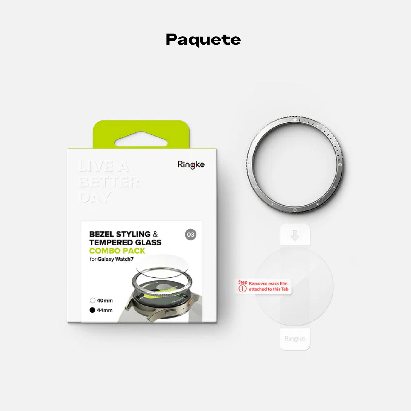 Case Ringke Bezel Styling + Protector de Pantalla Vidrio Galaxy Watch 7 (44mm)