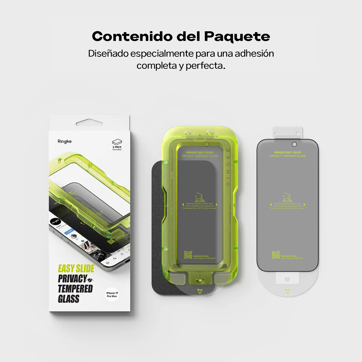 Protector de Pantalla Vidrio Ringke Easy Slide Anti-espía iPhone 17 Pro Max (Instalador) 2 UND