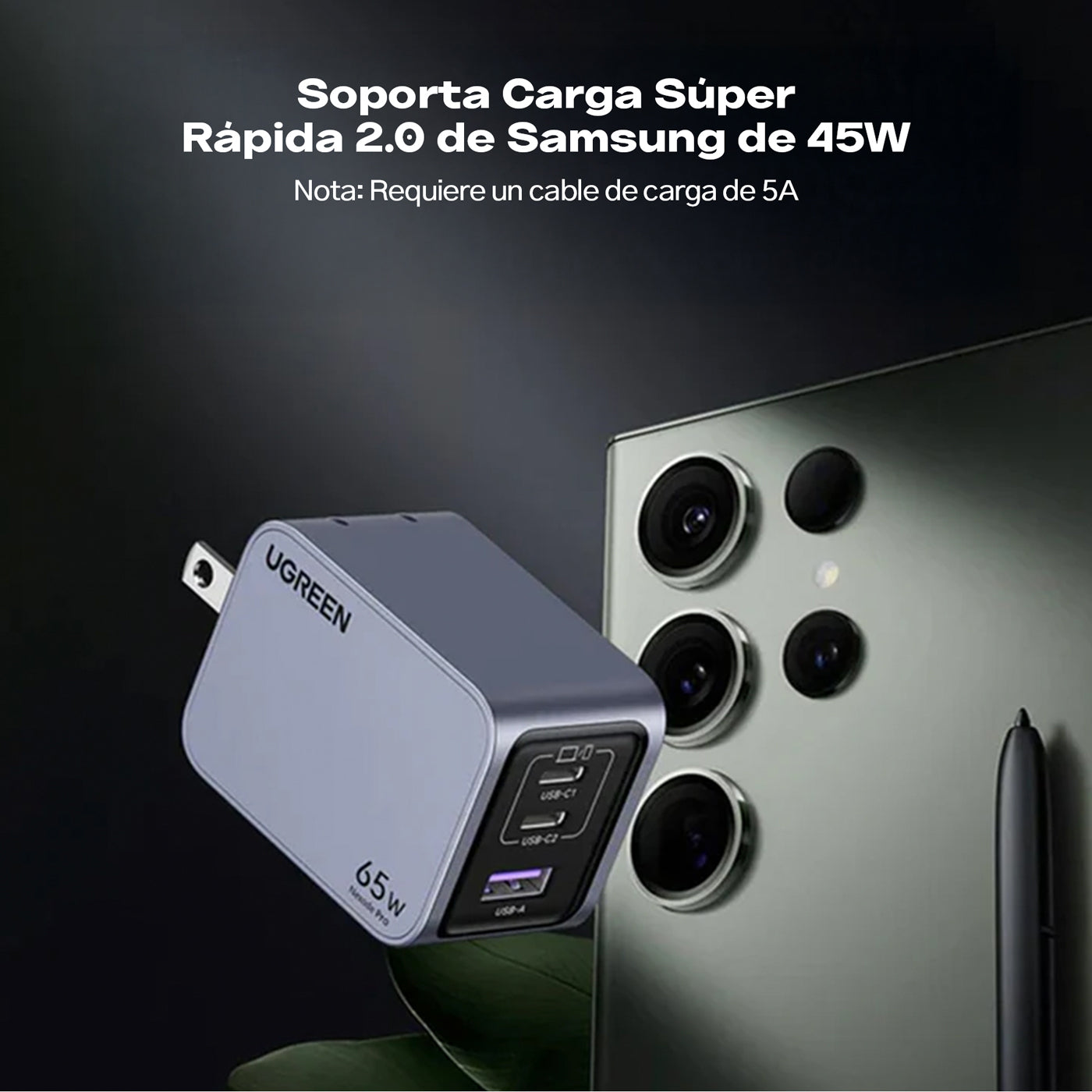 UGREEN Nexode Pro 65W GaN – 3 puertos (X755 / 25870)