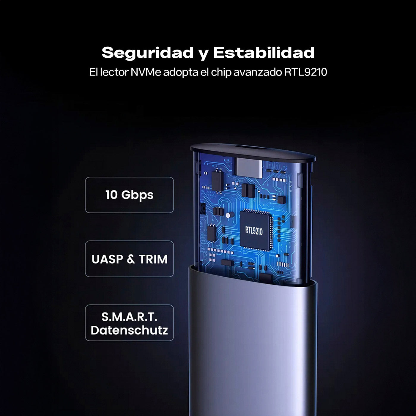 Case UGREEN Externo para SSD M.2 NVMe / SATA – 10Gbps (CM767 / 15813)