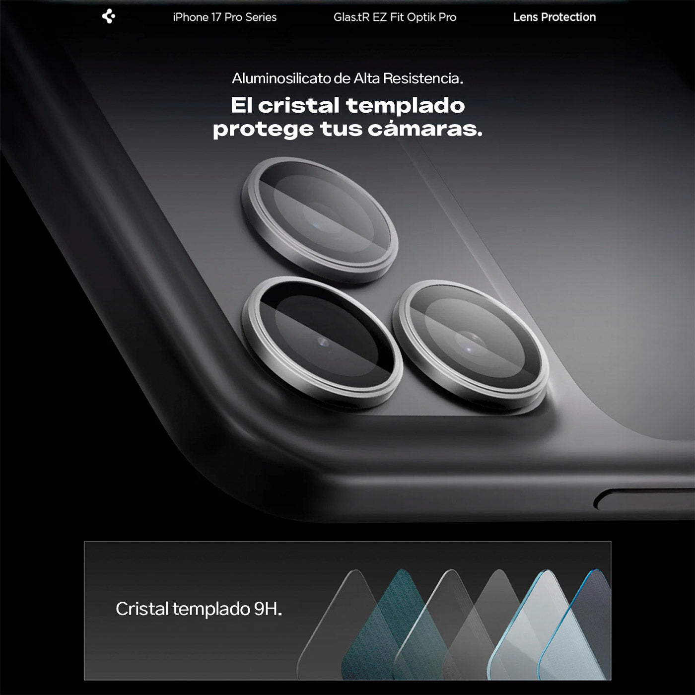 Spigen Protector de lente iPhone 17 Pro Max / iPhone 17 Pro / iPhone 16 Pro / iPhone 16 Pro Max / iPhone 15 Pro / iPhone 15 Pro Max / iPhone 14 Pro / iPhone 14 Pro Max (2 Pack)