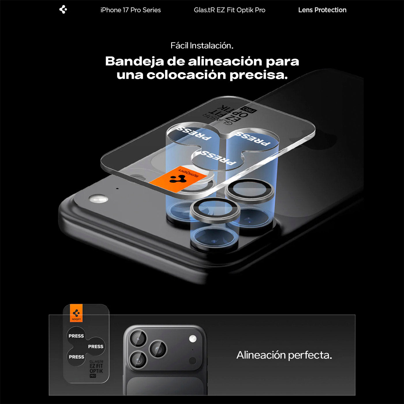 Spigen Protector de lente iPhone 17 Pro Max / iPhone 17 Pro / iPhone 16 Pro / iPhone 16 Pro Max / iPhone 15 Pro / iPhone 15 Pro Max / iPhone 14 Pro / iPhone 14 Pro Max (2 Pack)
