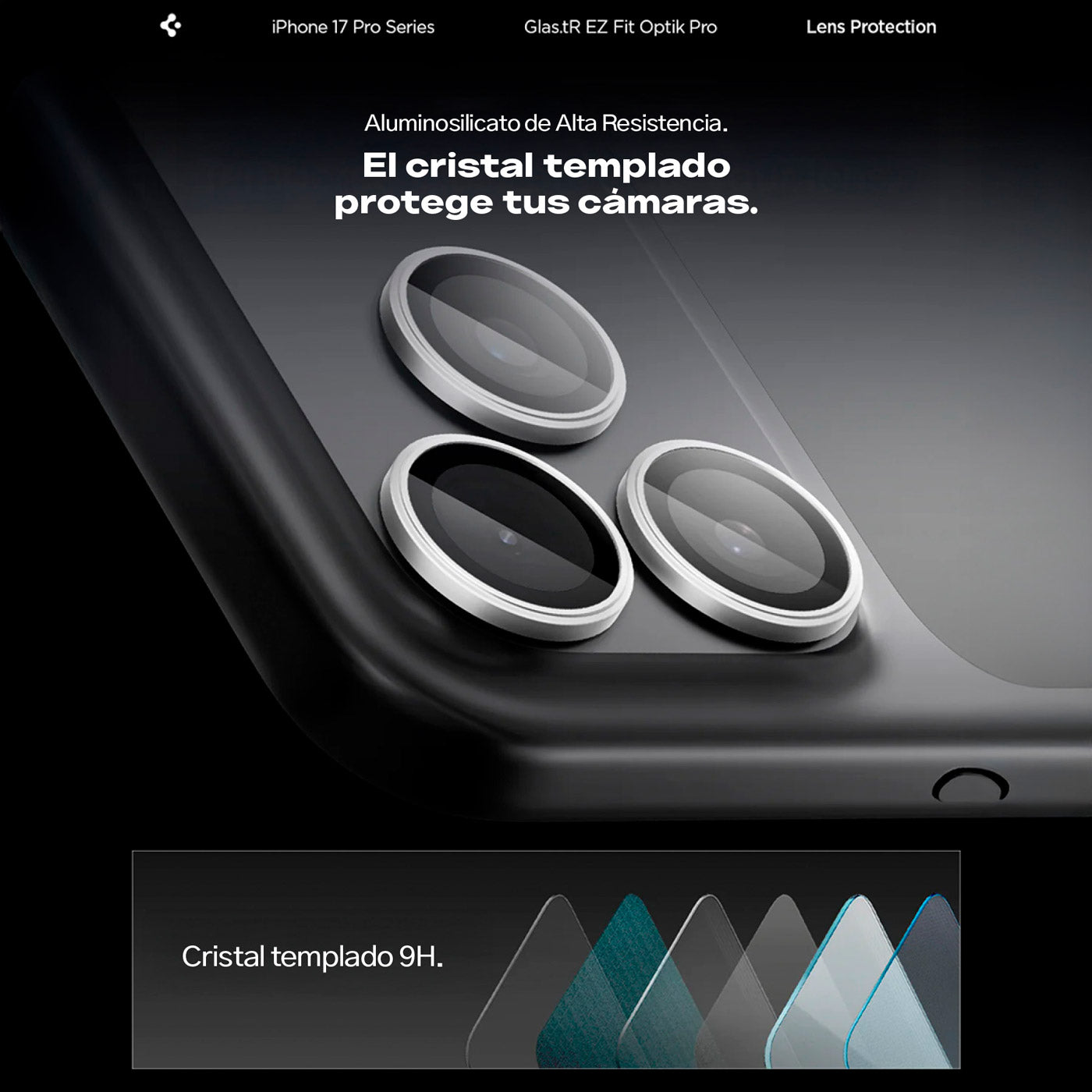 Spigen Protector de lente iPhone 17 Pro Max / iPhone 17 Pro / iPhone 16 Pro / iPhone 16 Pro Max / iPhone 15 Pro / iPhone 15 Pro Max / iPhone 14 Pro / iPhone 14 Pro Max (2 Pack)