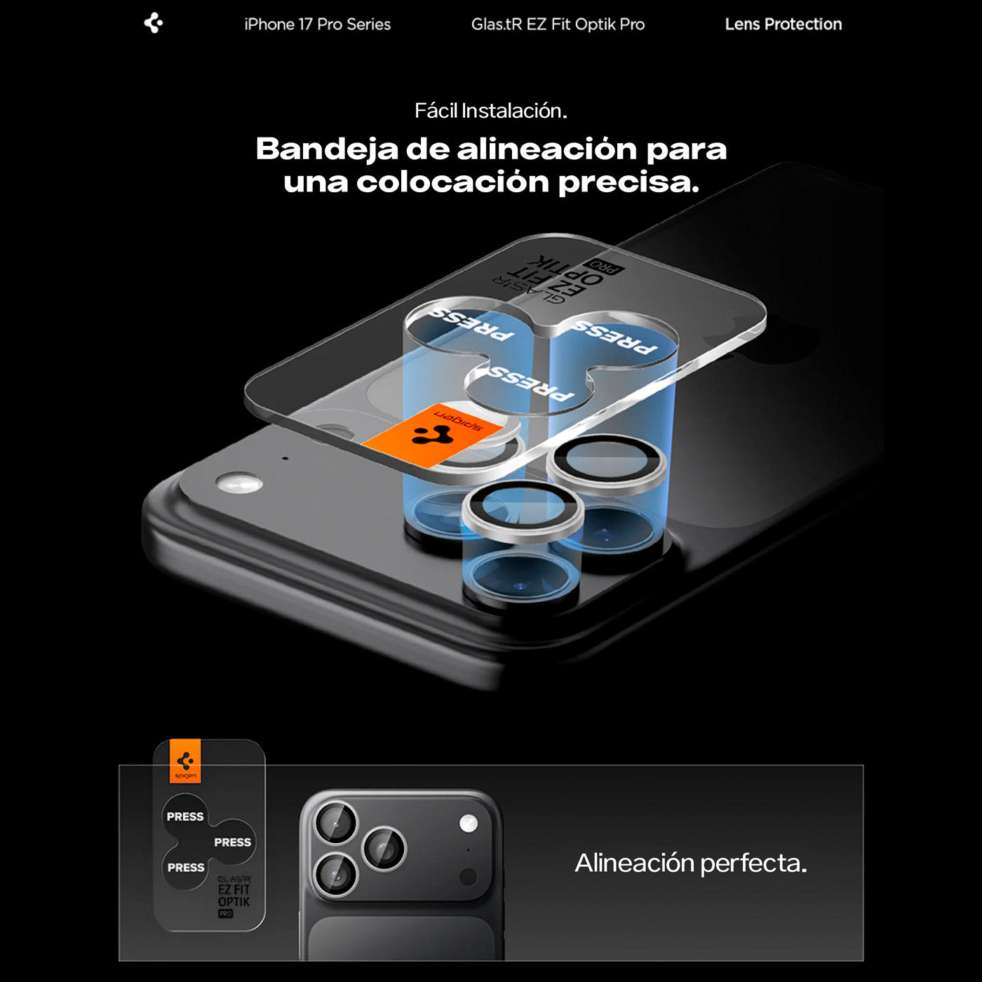 Spigen Protector de lente iPhone 17 Pro Max / iPhone 17 Pro / iPhone 16 Pro / iPhone 16 Pro Max / iPhone 15 Pro / iPhone 15 Pro Max / iPhone 14 Pro / iPhone 14 Pro Max (2 Pack)