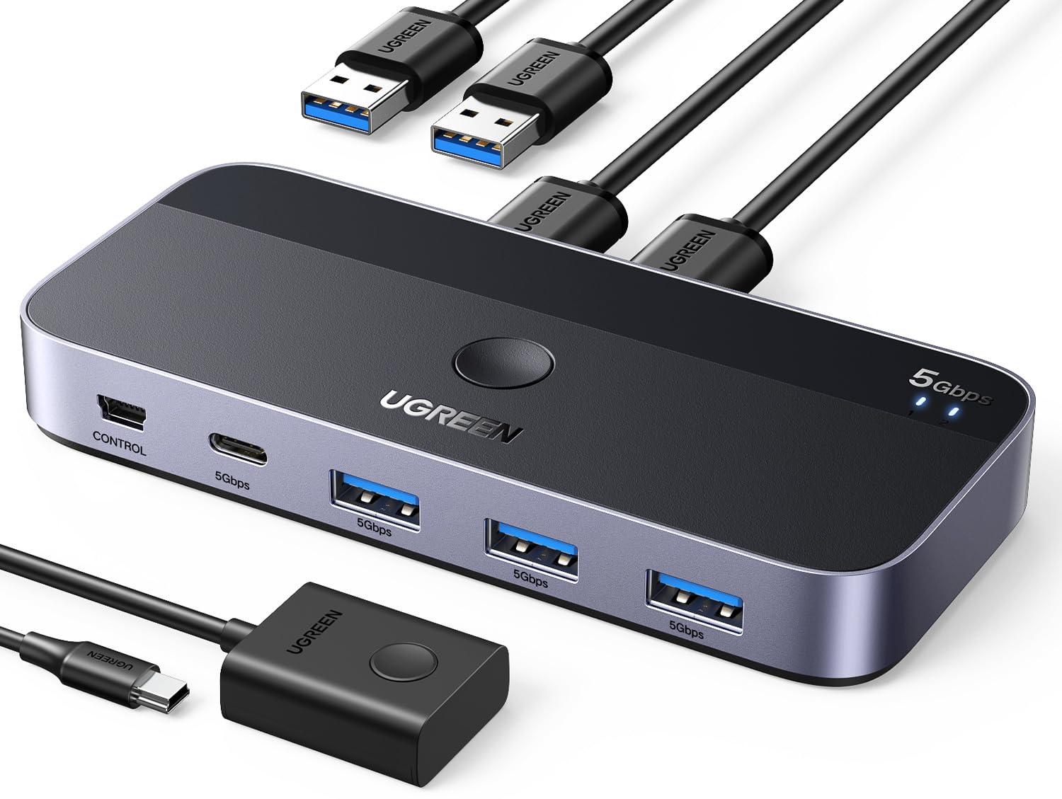 UGREEN switch USB-C 2 equipos con 4 puertos USB 3.0