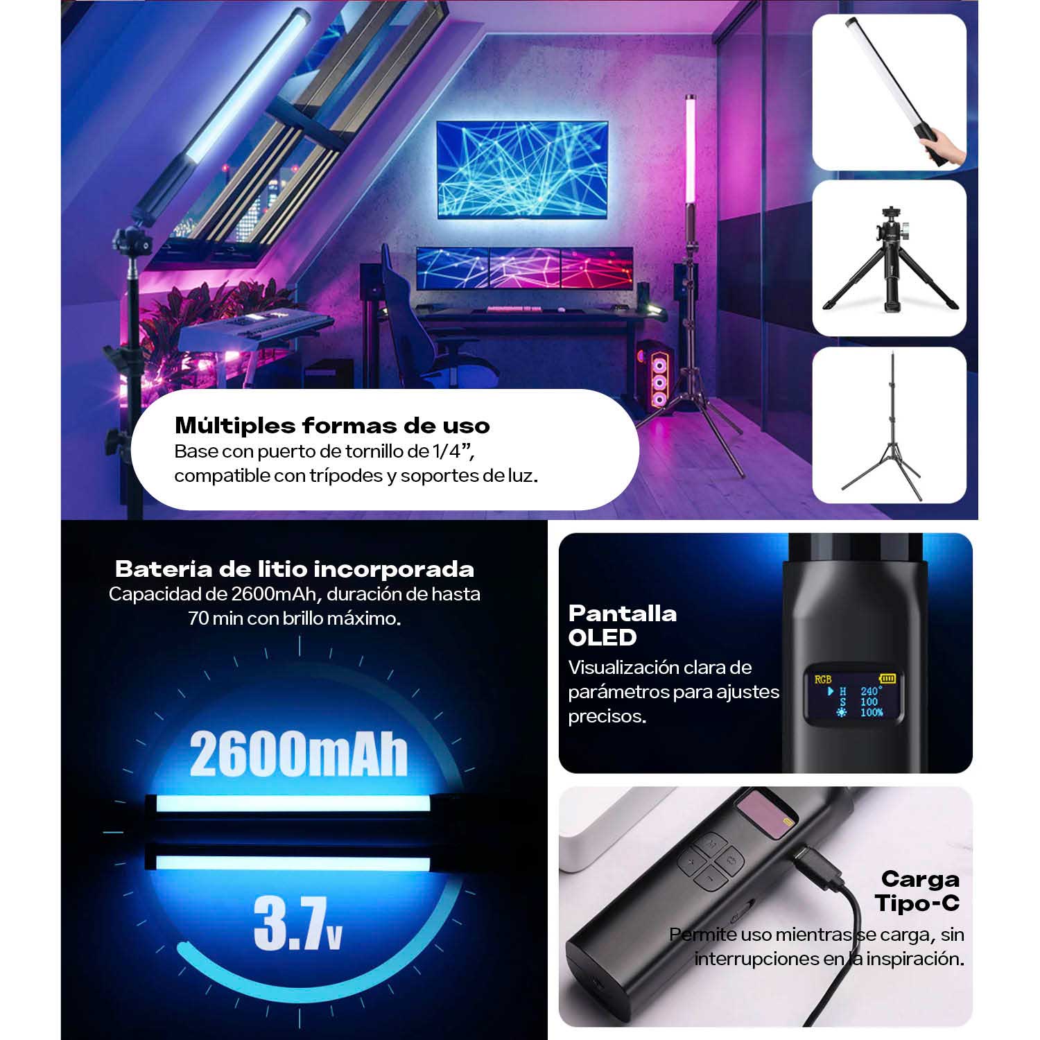 Luz de Tubo Ulanzi LED RGB portátil VL119 para video