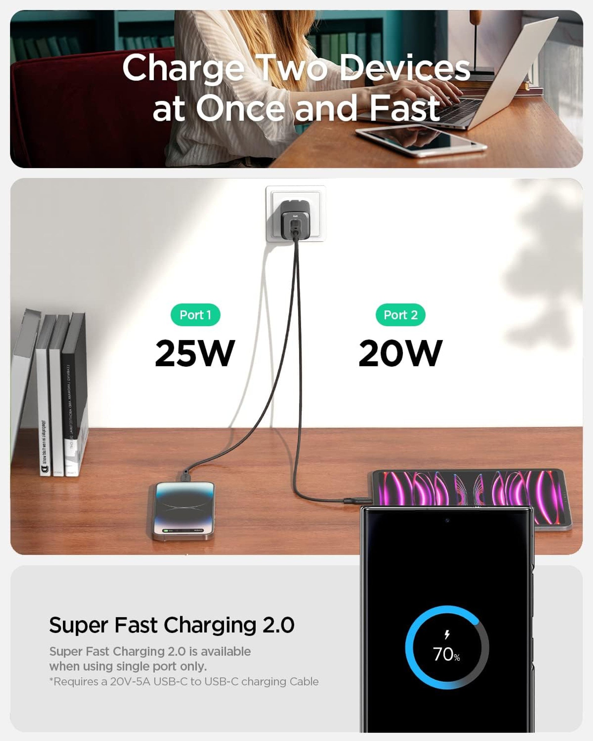 Cargador Spigen ArcStation Pro 45W Wall Charger 2 puertos Tipo C