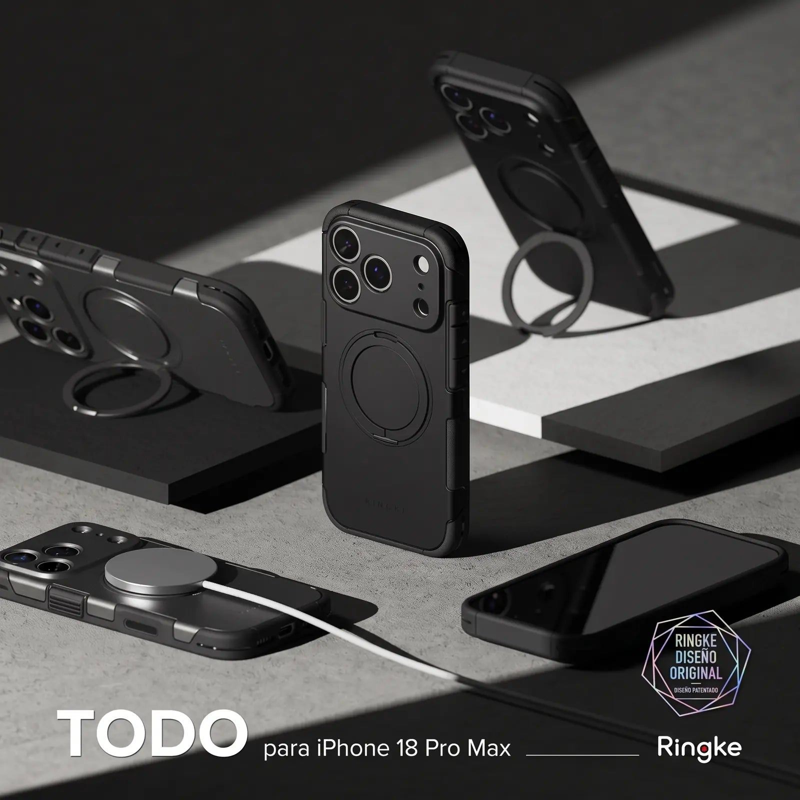 Case iPhone 18 Pro Max / 17 Pro Max Ringke Alles Black con Kickstand y MagSafe
