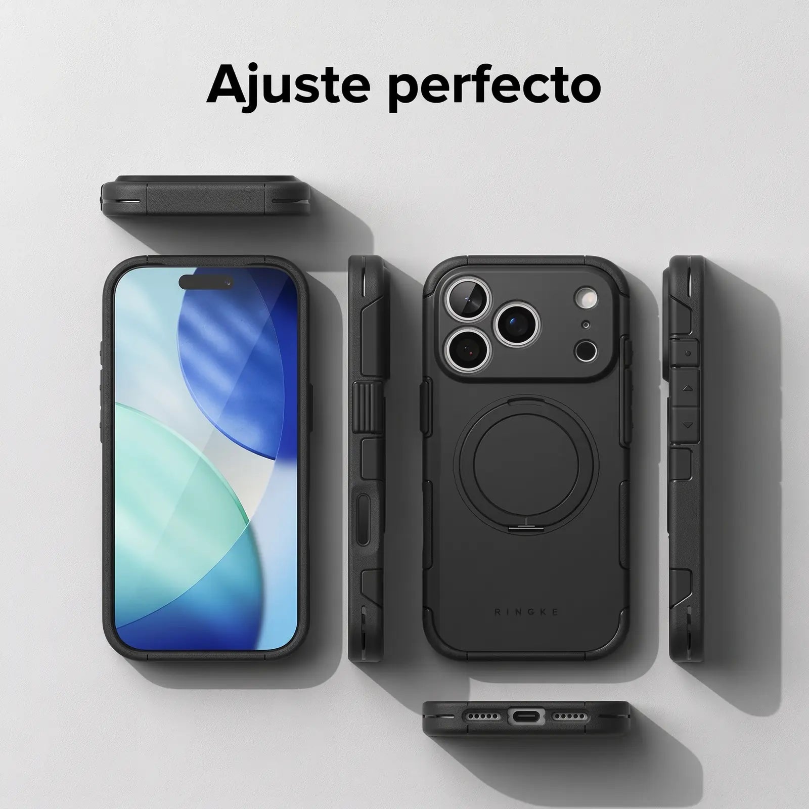 Case iPhone 18 Pro Max / 17 Pro Max Ringke Alles Black con Kickstand y MagSafe