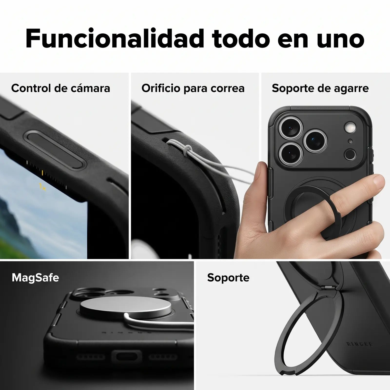 Case iPhone 18 Pro Max / 17 Pro Max Ringke Alles Black con Kickstand y MagSafe