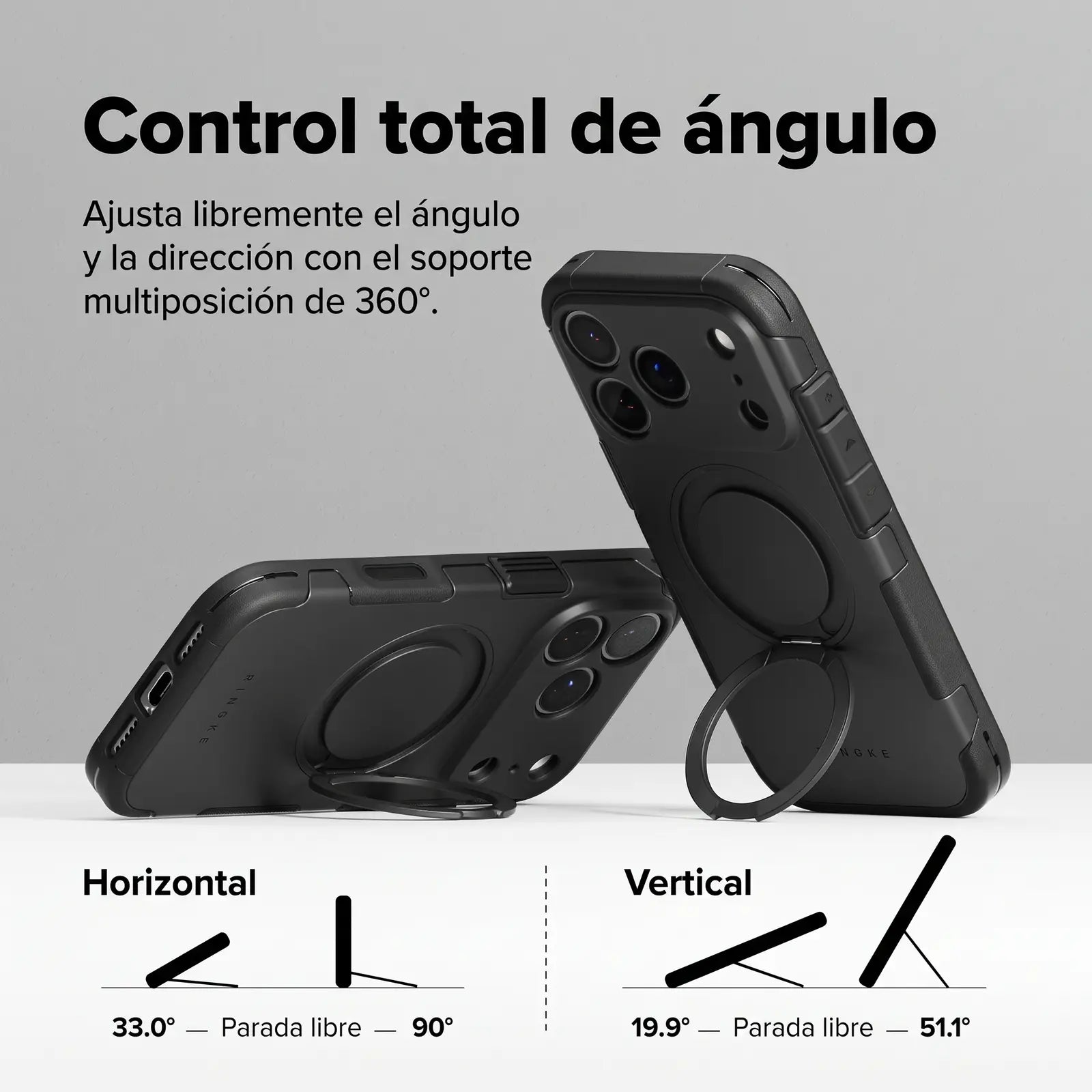 Case iPhone 18 Pro Max / 17 Pro Max Ringke Alles Black con Kickstand y MagSafe