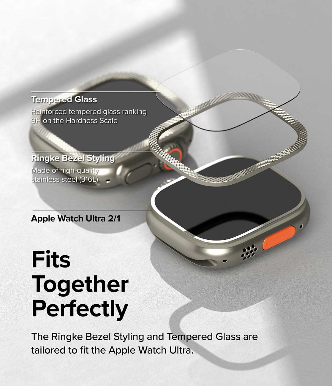 Case Ringke Bezel Styling Premium + Protector de Pantalla Vidrio Apple Watch Ultra 2 / 1 (49mm)