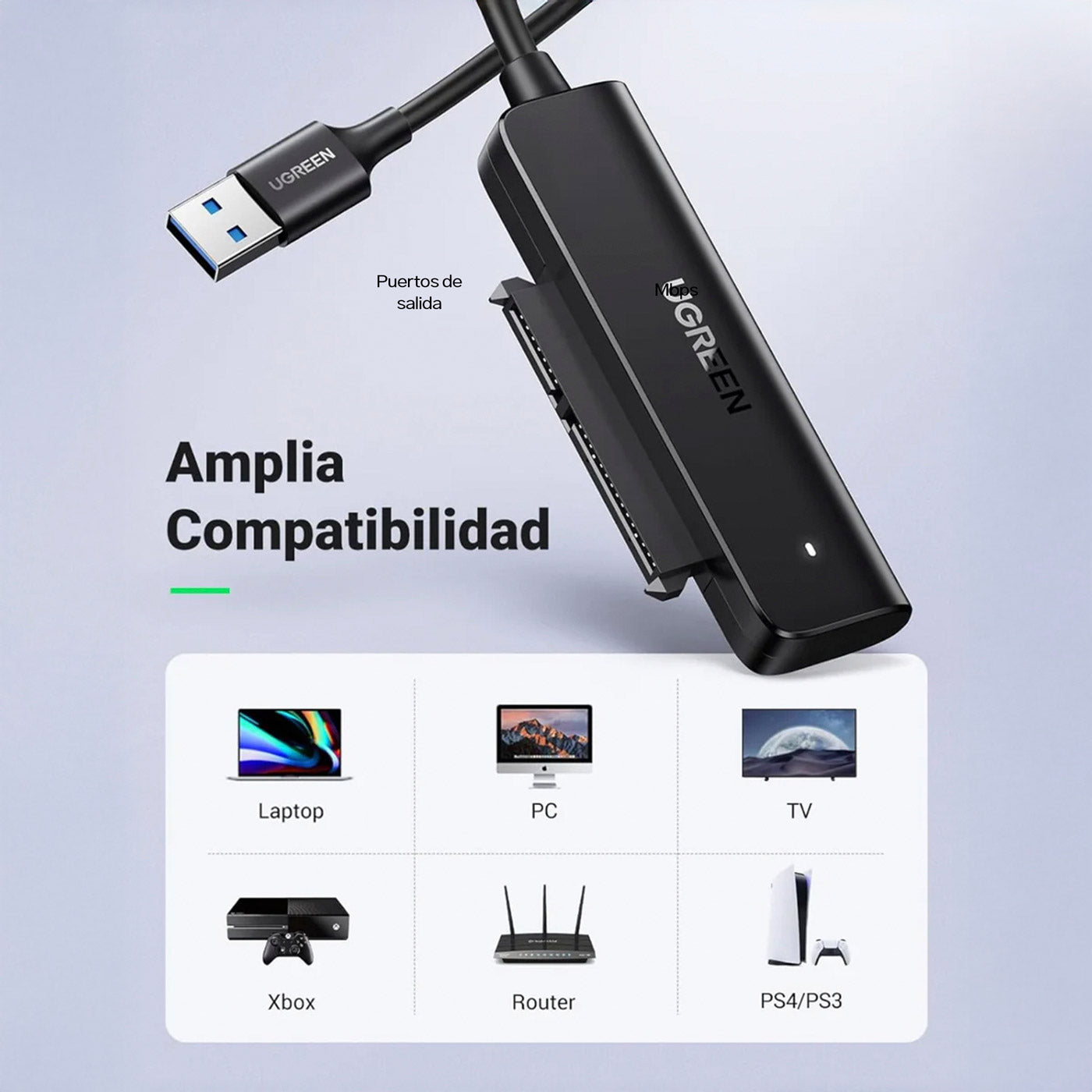Adaptador UGREEN USB-A a SSD/HDD 2.5”