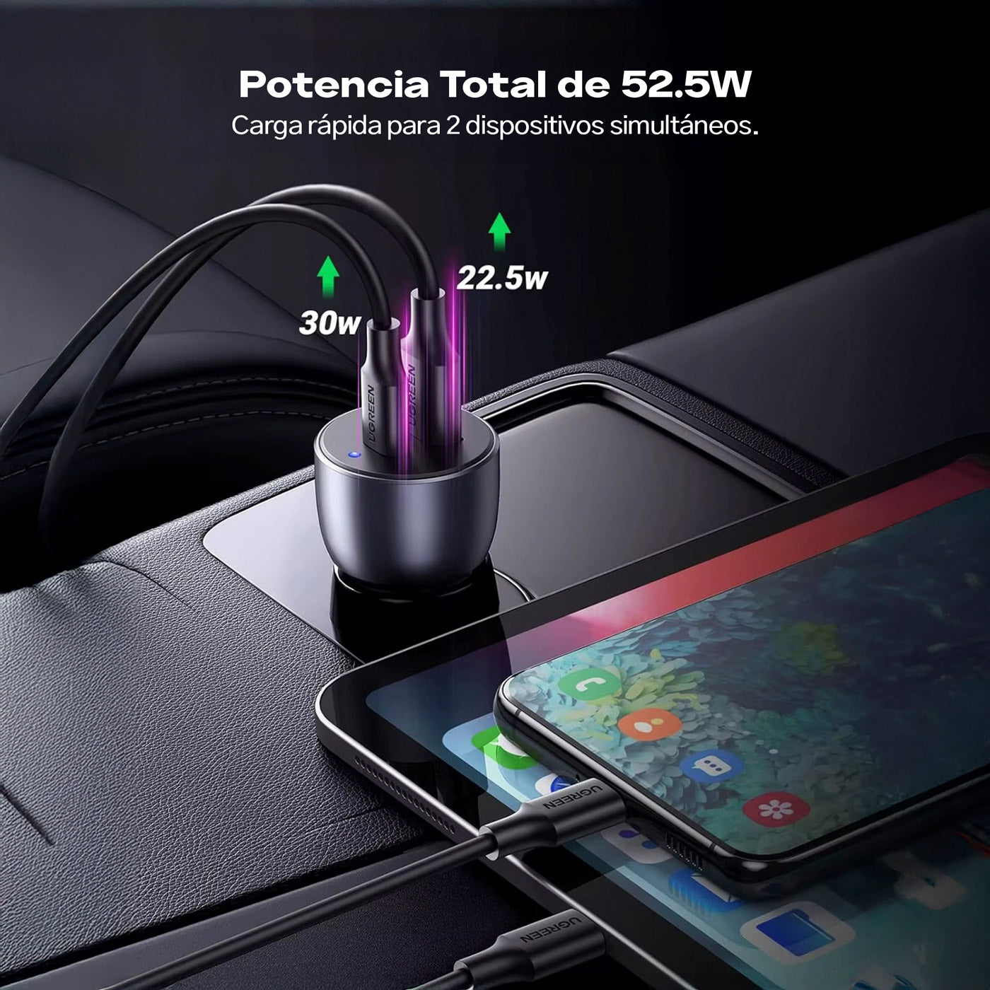 Cargador UGREEN para Auto 52.5W USB-C + USB-A (CD213 / 60980)