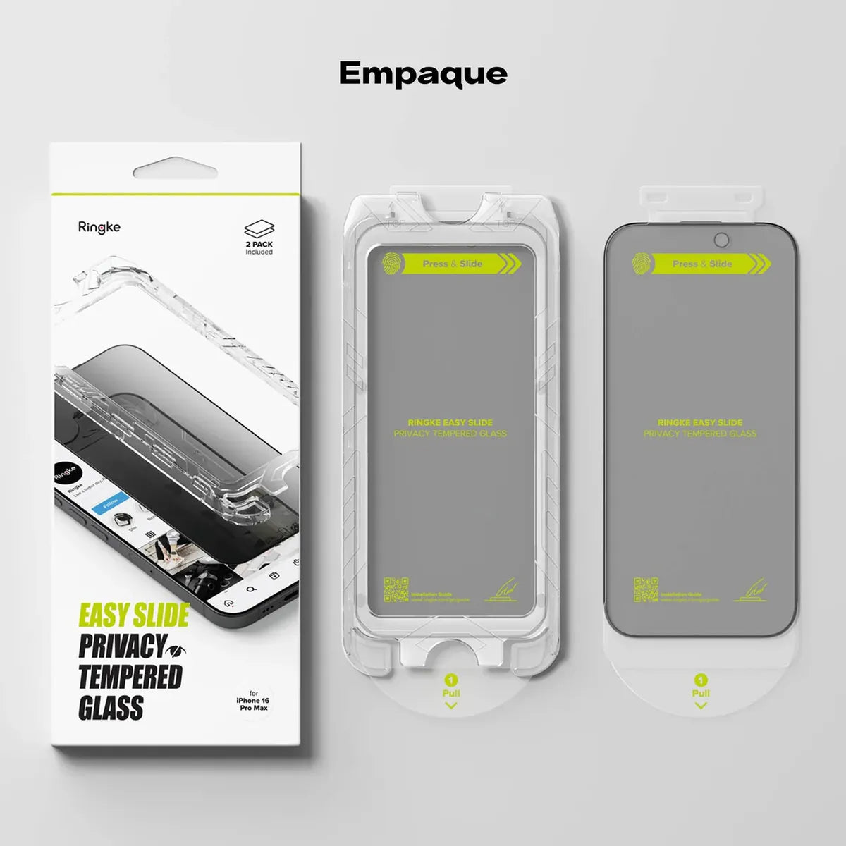 Protector de Pantalla Vidrio Ringke Easy Slide Anti-espía iPhone 16e / iPhone 14 / iPhone 13 / iPhone 13 Pro (Instalador) 2 UND
