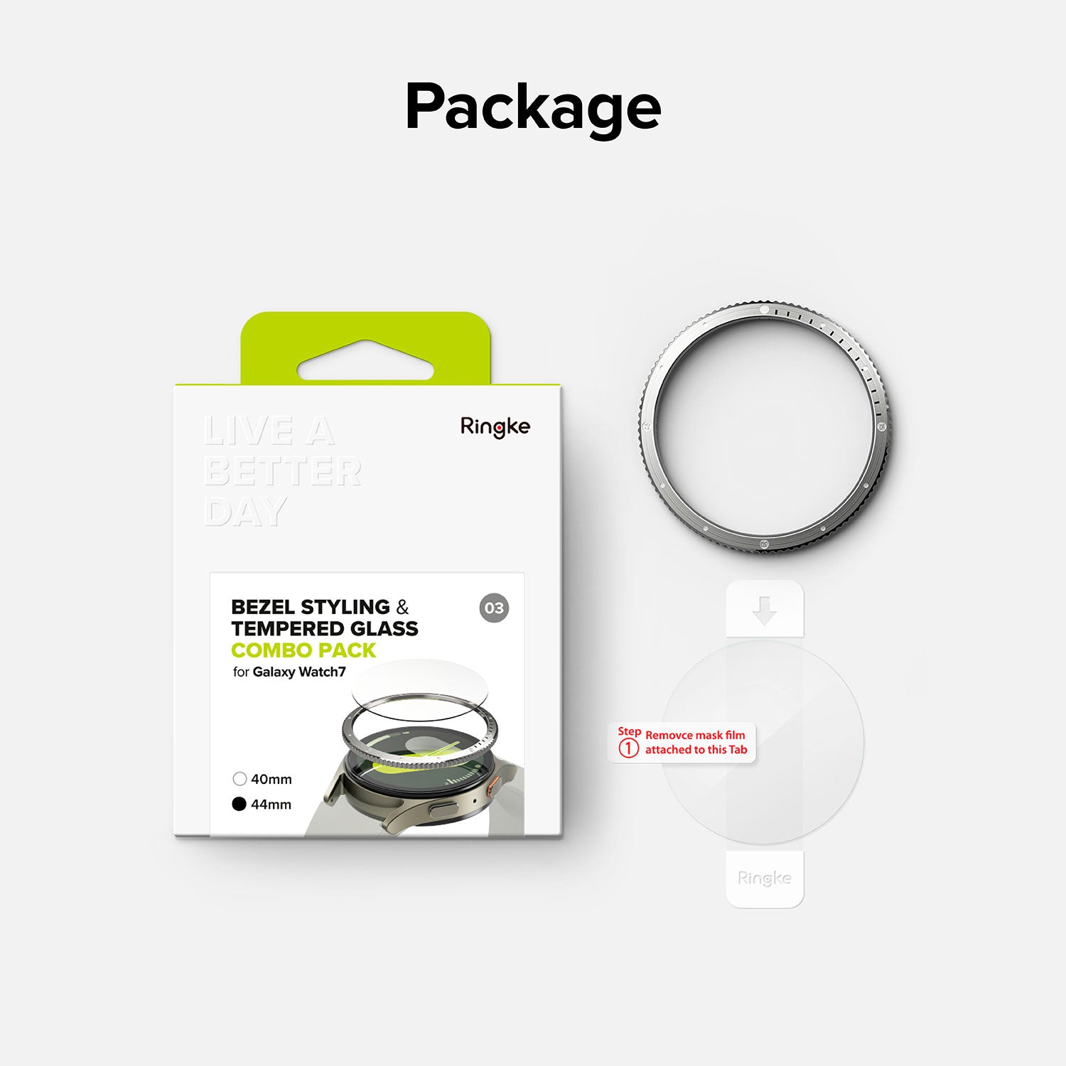 Case Ringke Bezel Styling + Protector de Pantalla Vidrio Galaxy Watch 7 (44mm)