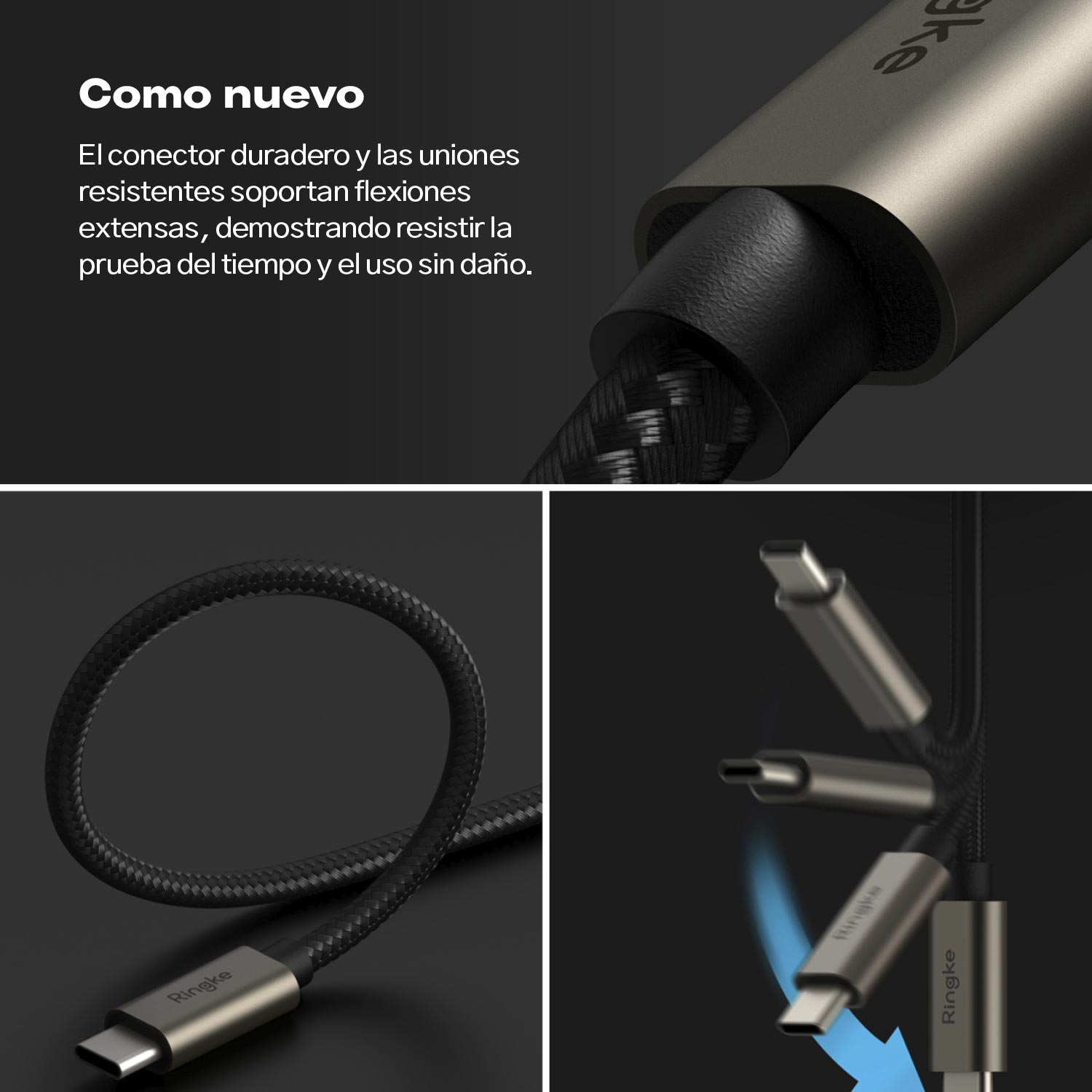 Cargador Ringke 90 Grados Carga Rápida 240W Tipo C a C (3.2 Gen 2x2) - 2 Metros