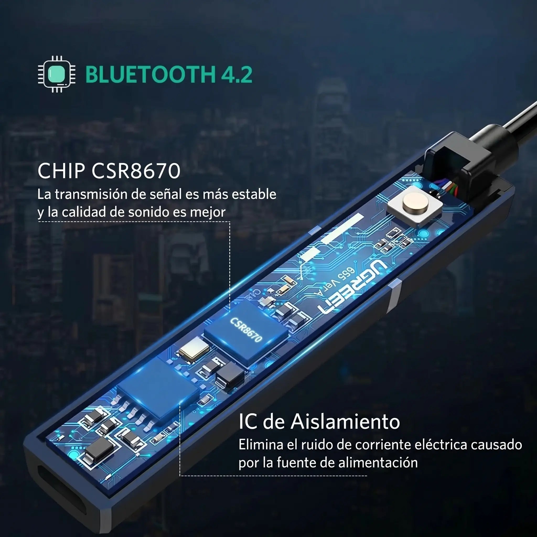 UGREEN transmisor Bluetooth 5.0 jack 3.5mm para audio inalámbrico CM107