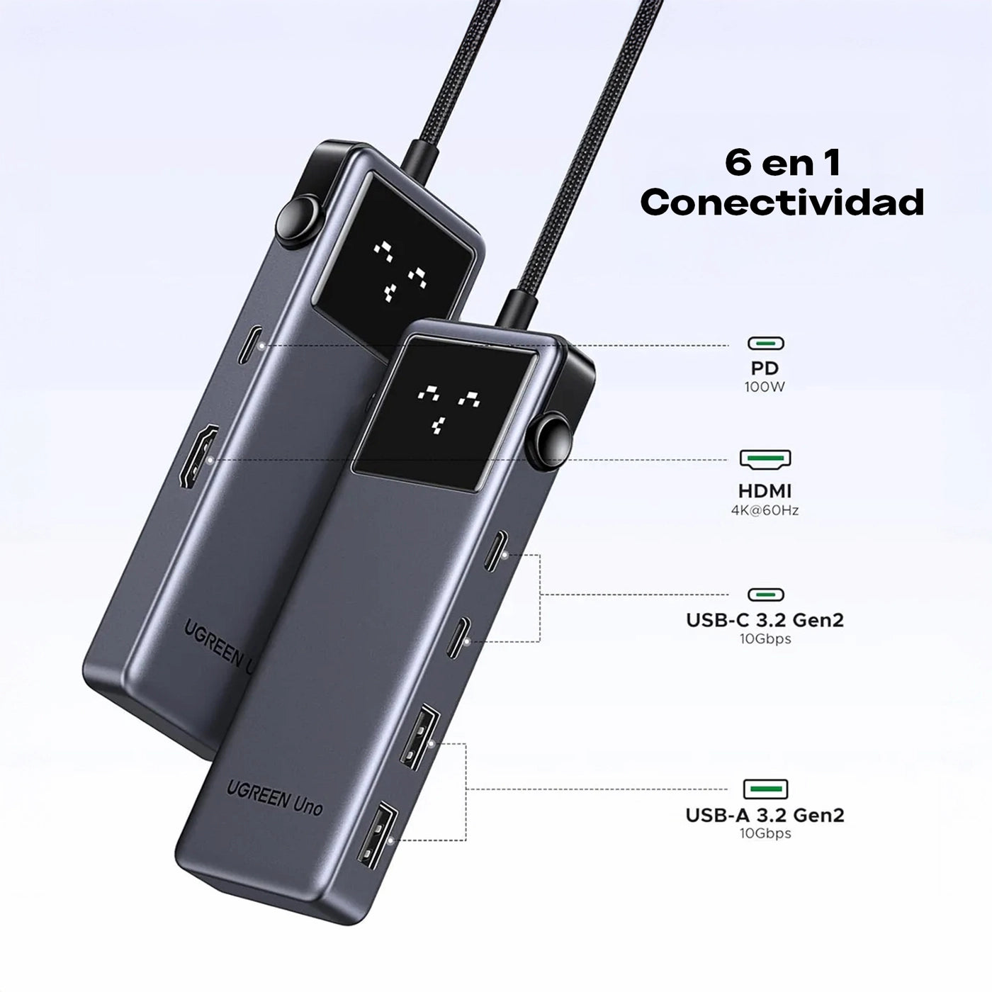 Ugreen Uno 6 en 1 USB-C Hub - Adaptador Multi puerto