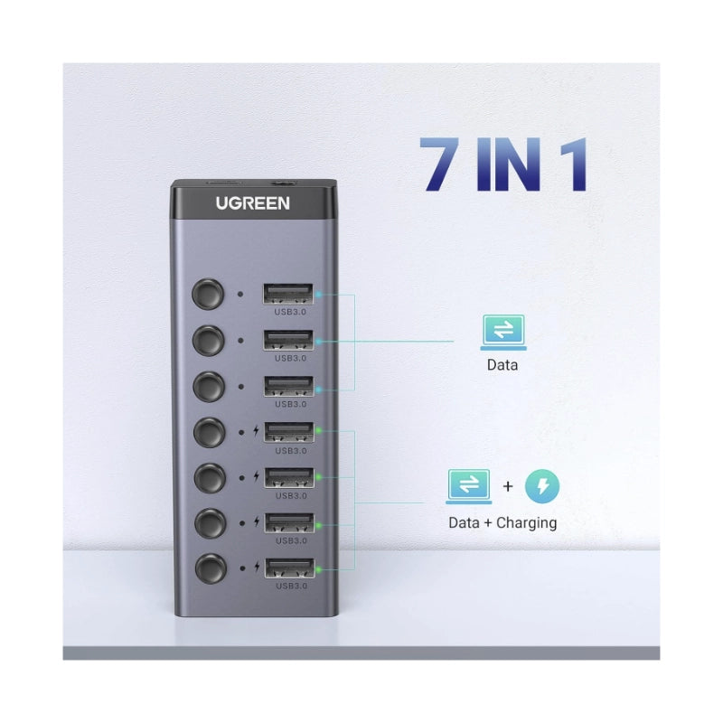 Hub Usb Ugreen 7 Puertos Cm481 (90305) Usb 3.0, Switch Independientes