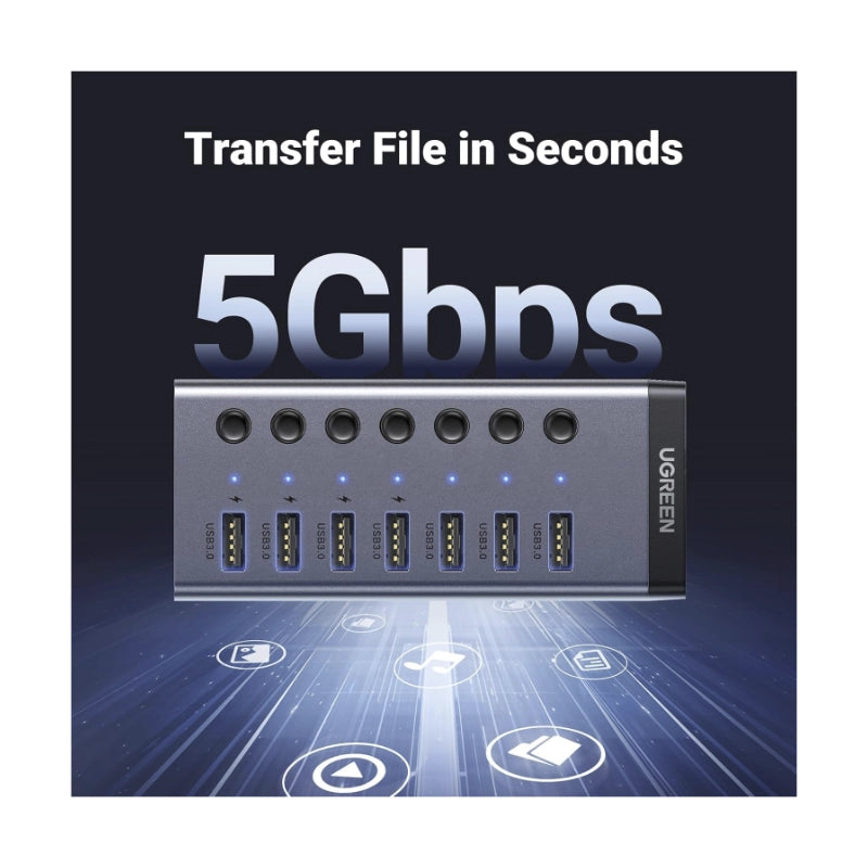 Hub Usb Ugreen 7 Puertos Cm481 (90305) Usb 3.0, Switch Independientes