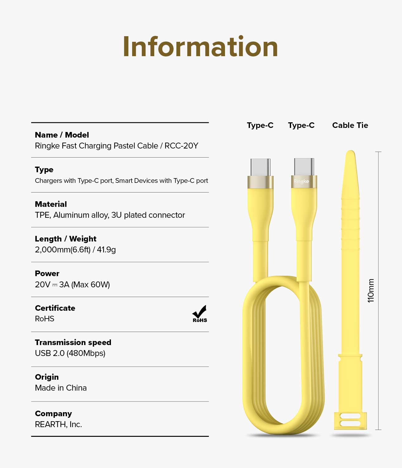 Cargador Ringke Carga Rápida Tipo C a C (2 Metros) - Ringke - Cables y Cargadores5 - 6 - 7 / CRCRTCC - 2M - WHDastore