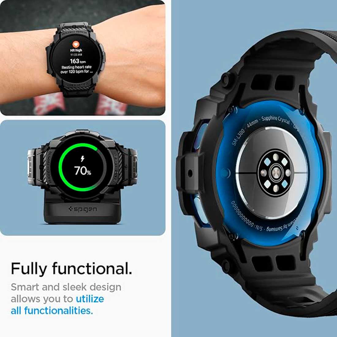 Case Spigen Rugged Armor Pro Galaxy Watch 7 (44mm) Case + correa - Spigen - Funda Galaxy Watch/ CSRAPGW744CCBDastore