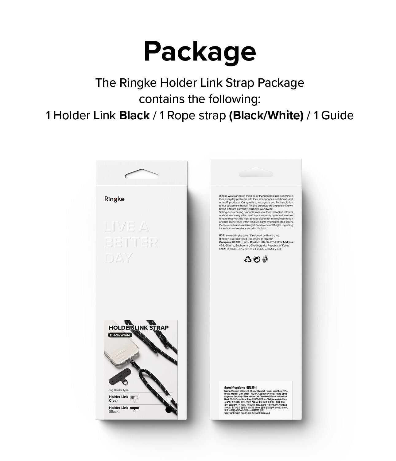 Correa Ringke Holder Link Strap - Black / White - Ringke - Strap5 - 3 - 10 / HRHLS - BCKWDastore