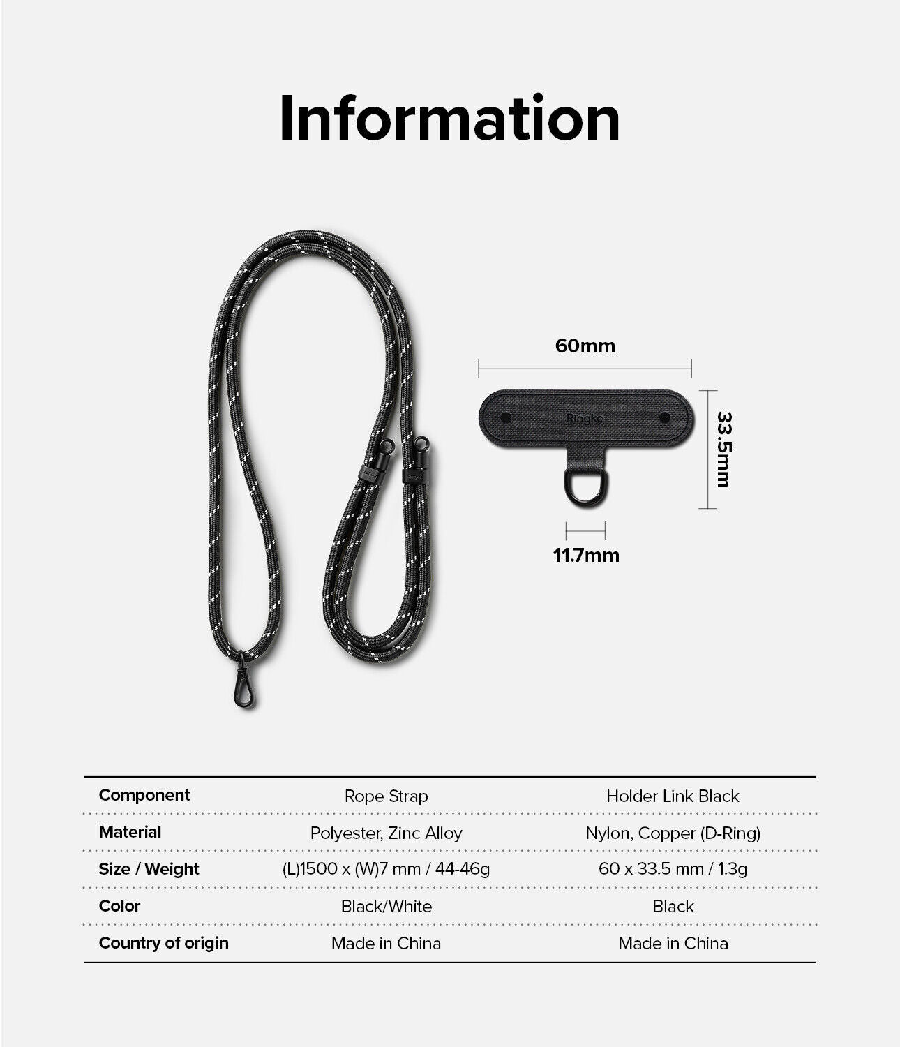 Correa Ringke Holder Link Strap - Black / White - Ringke - Strap5 - 3 - 10 / HRHLS - BCKWDastore