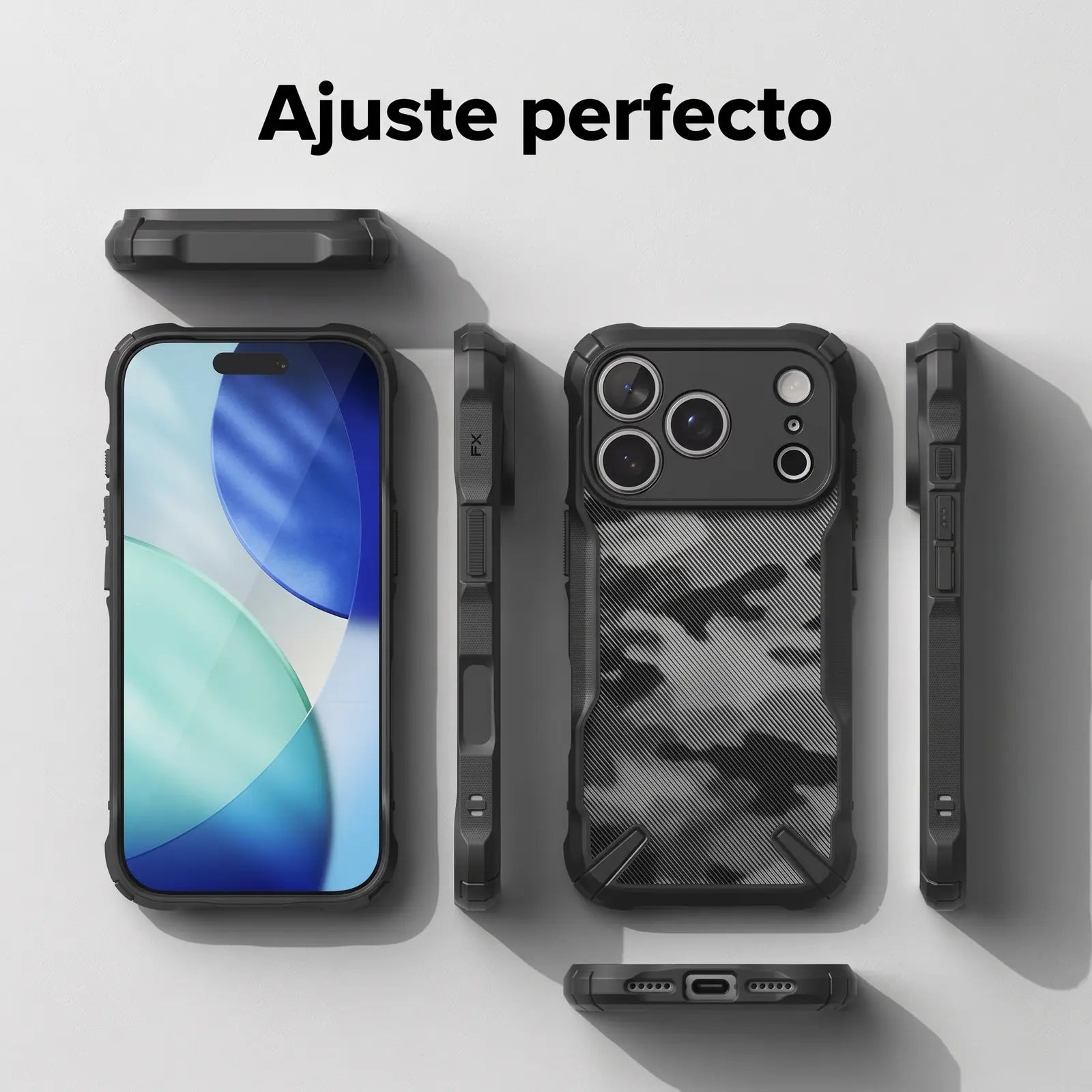Case iPhone 18 Pro / 17 Pro Ringke Fusion-X Camo Black Antigolpes