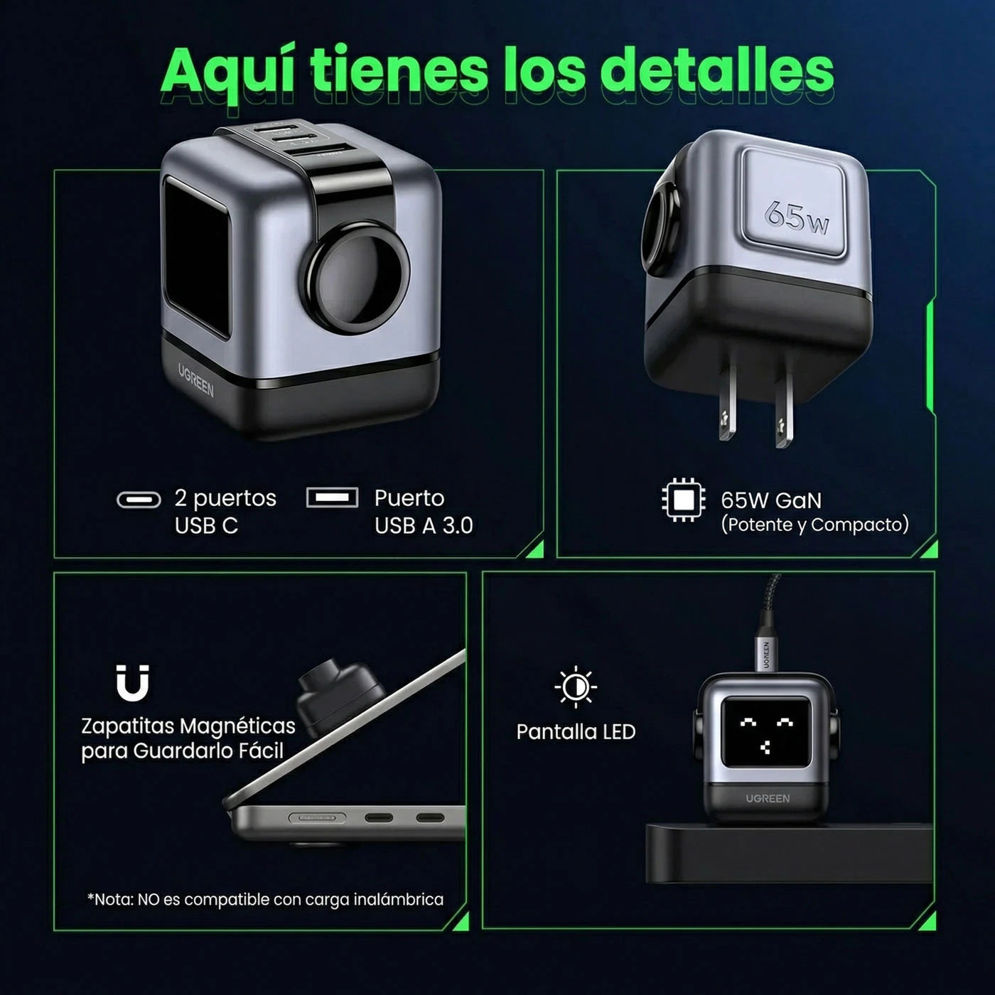 Cargador UGREEN Uno Robot GaN 65W USB-C - Space Gray