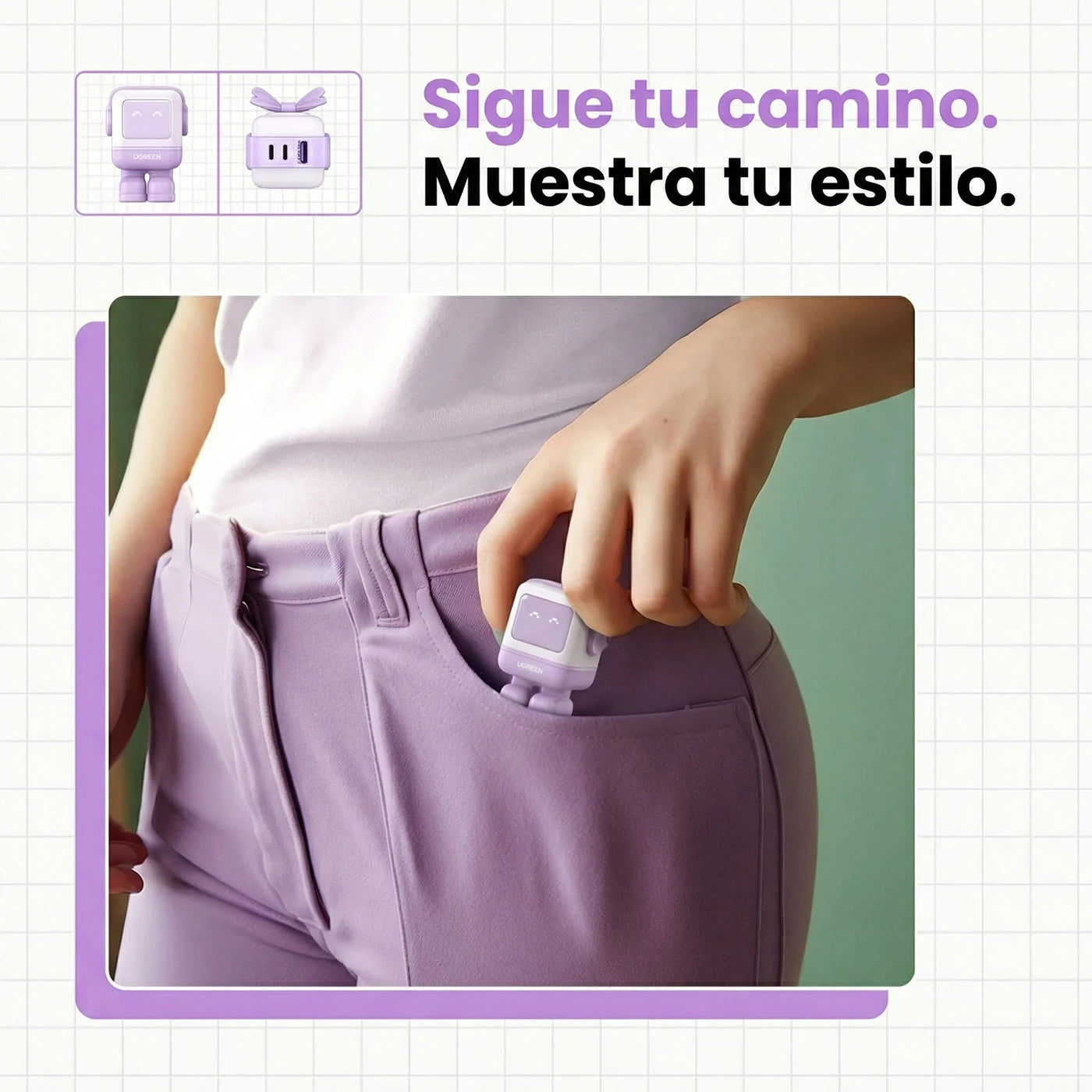 Cargador UGREEN Uno Robot GaN 65W USB-C - Purple