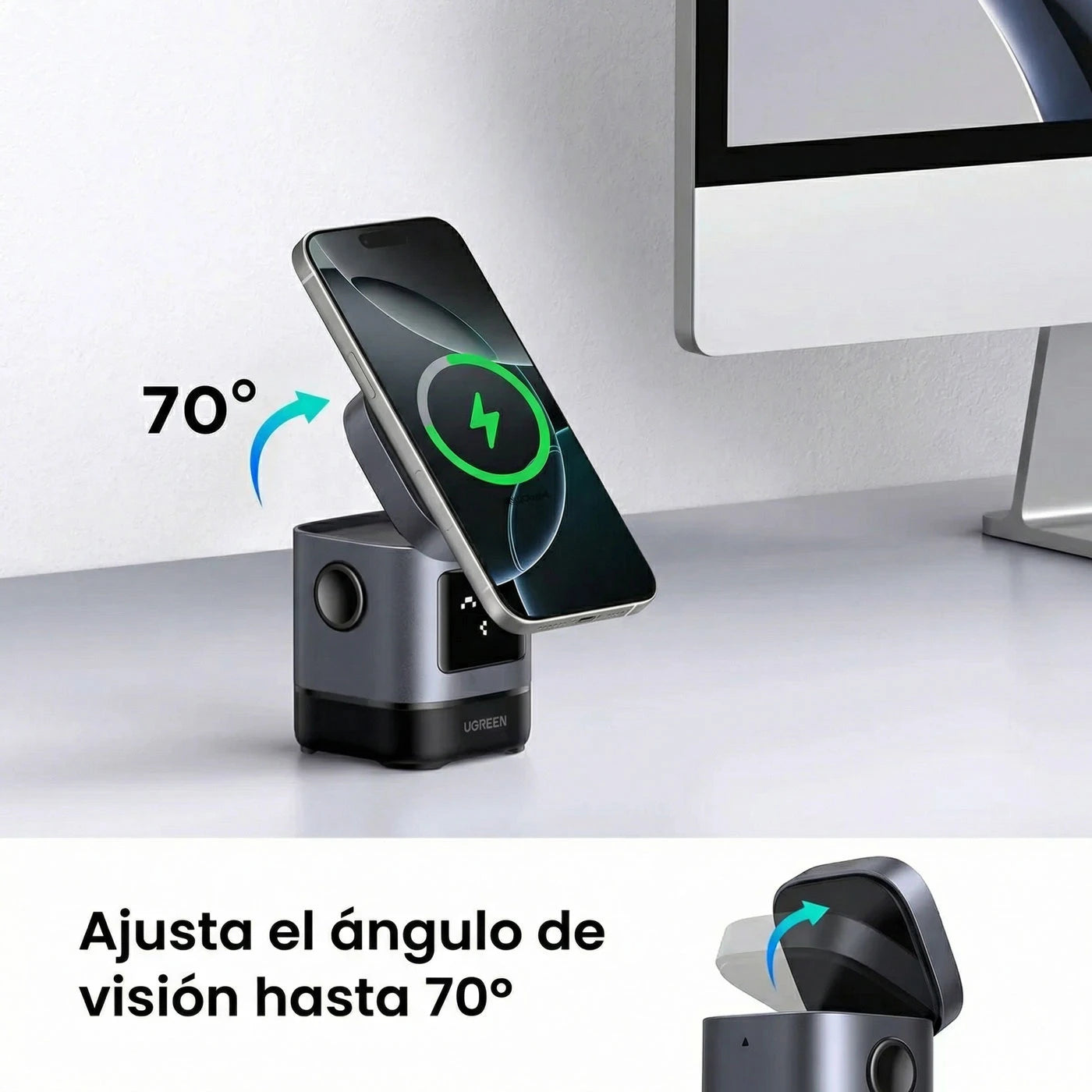 Estación de Carga Ugreen UNO 2 en 1 Qi2 15W (Magsafe)