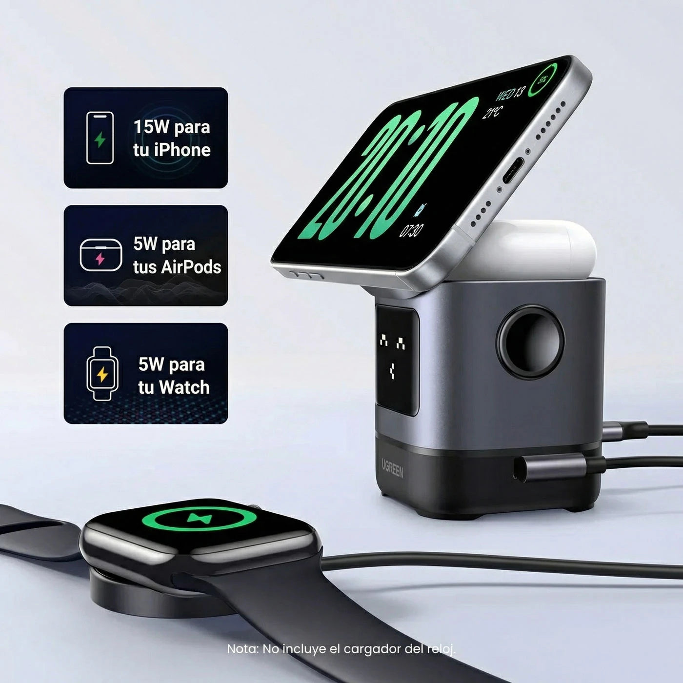 Estación de Carga Ugreen UNO 2 en 1 Qi2 15W (Magsafe)