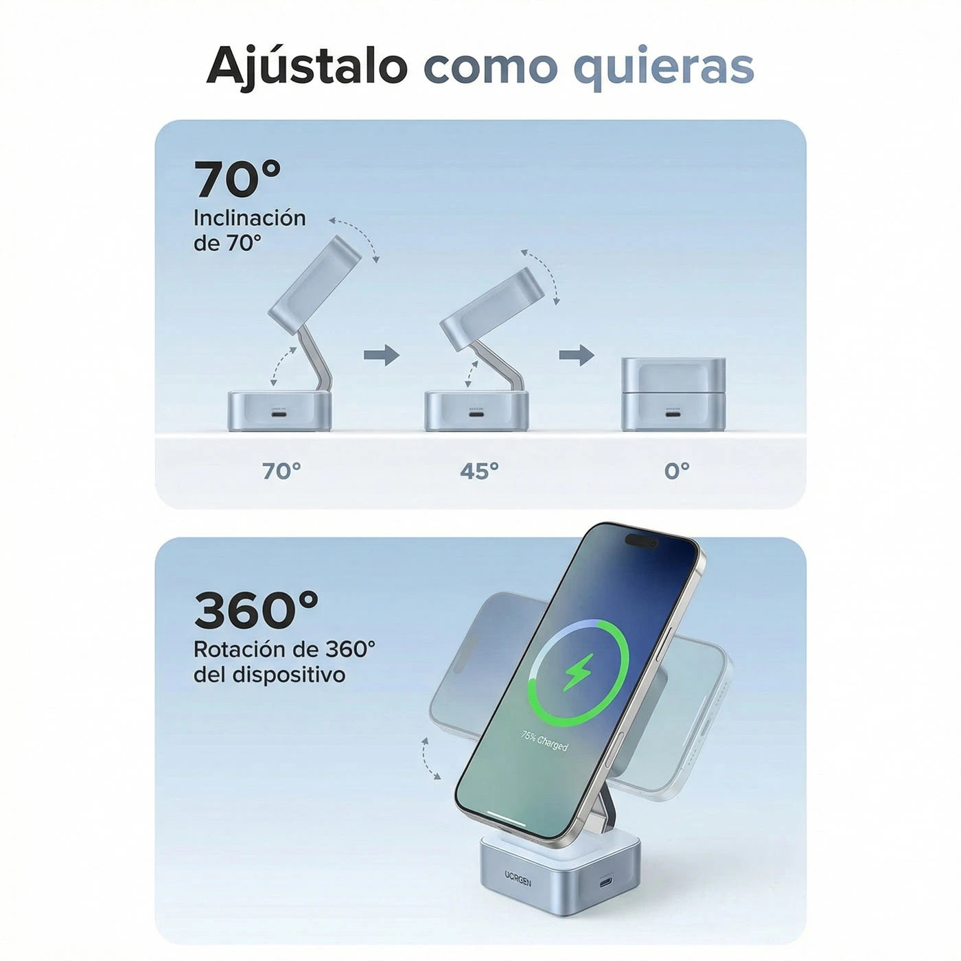 Cargador Inalámbrico UGREEN MagFlow 2-en-1 25W (MagSafe) - 55960B