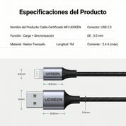 Cable UGREEN USB-A a Lightning 1M 12W (certificado) - 60156