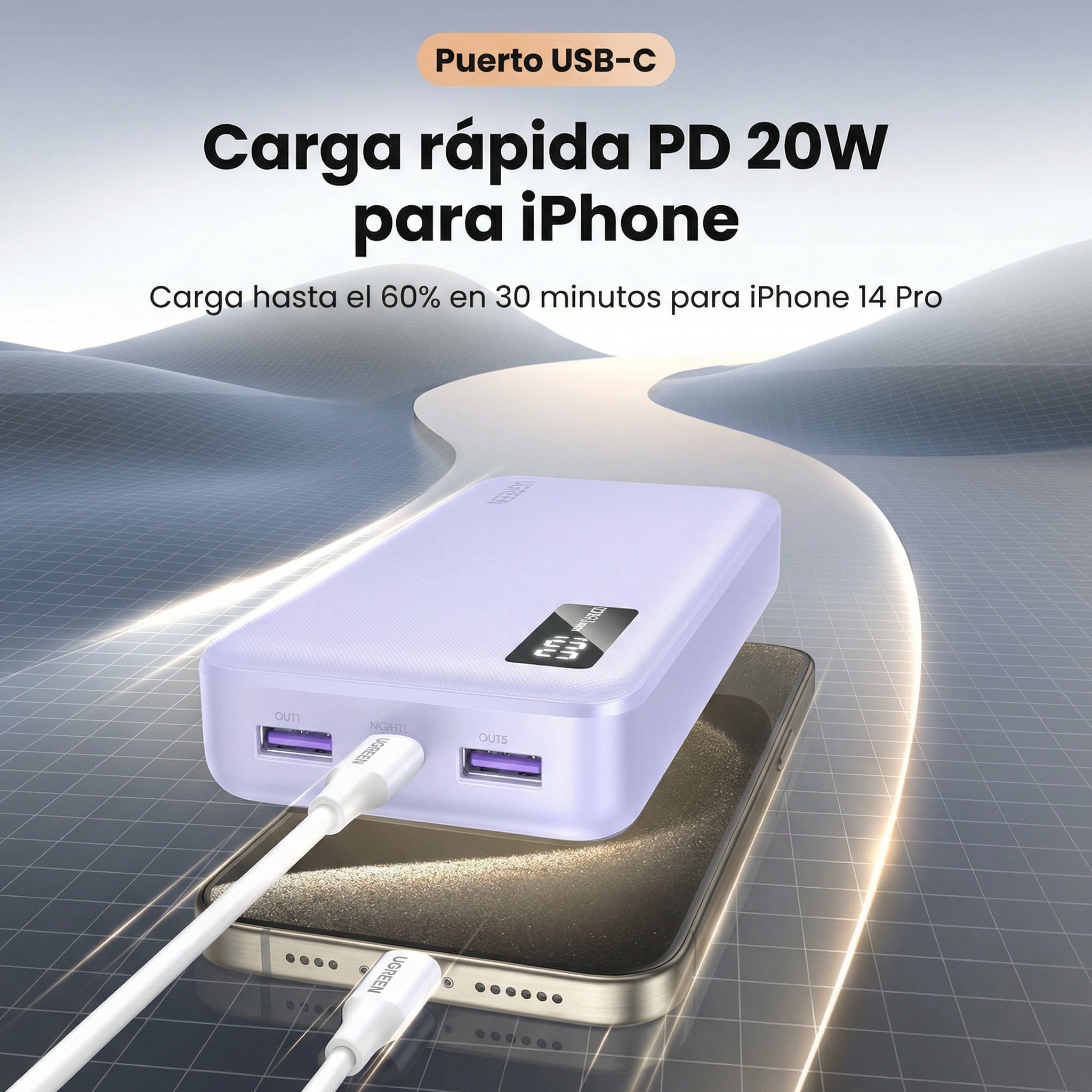 Power Bank UGREEN 20,000 mAh — 22.5W carga rápida - 65590B