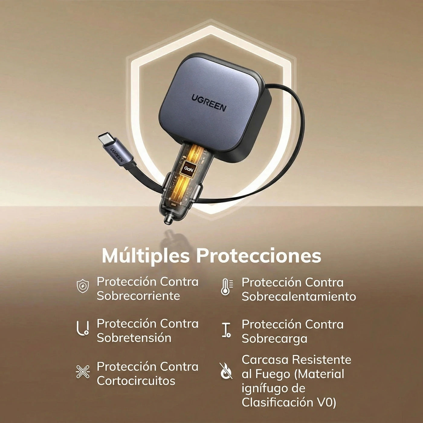 Cargador para auto UGREEN Nexode 60W con cable retráctil - 55212B