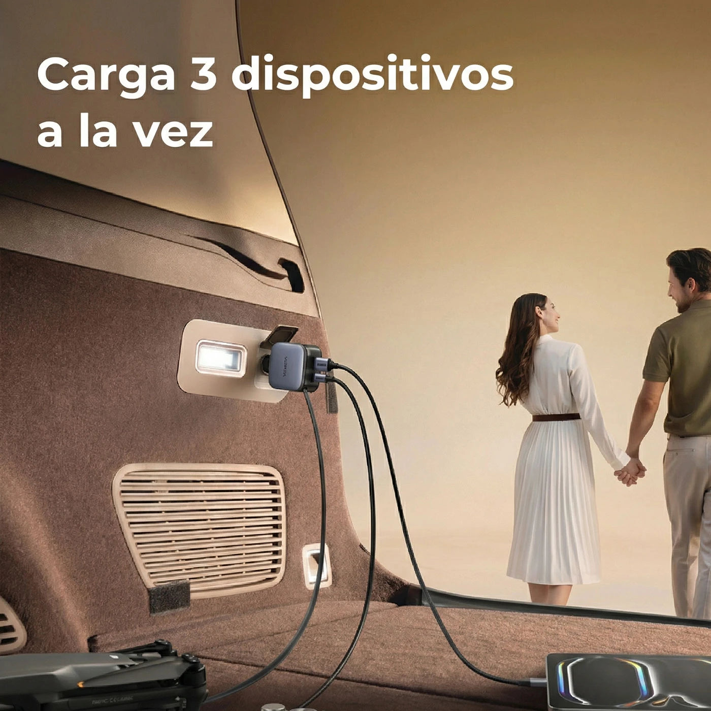 Cargador para auto UGREEN Nexode 60W con cable retráctil - 55212B