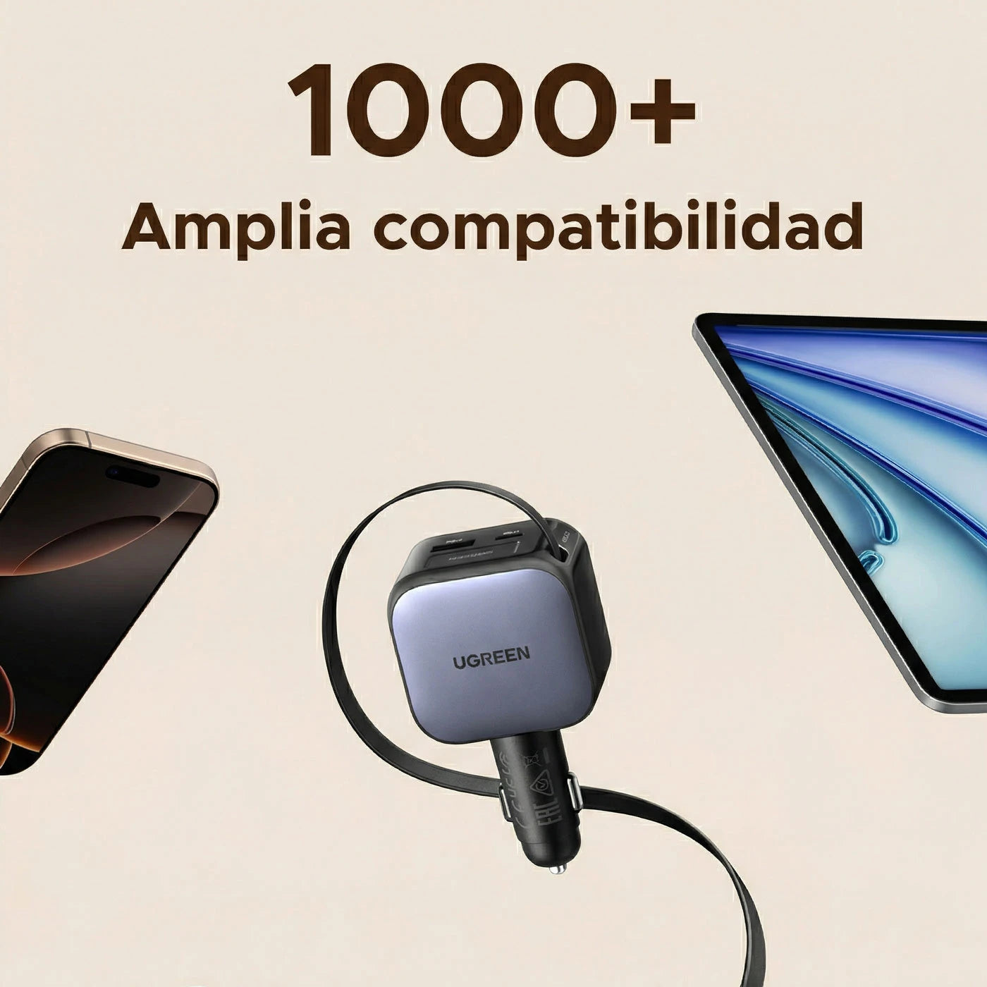 Cargador para auto UGREEN Nexode 60W con cable retráctil - 55212B