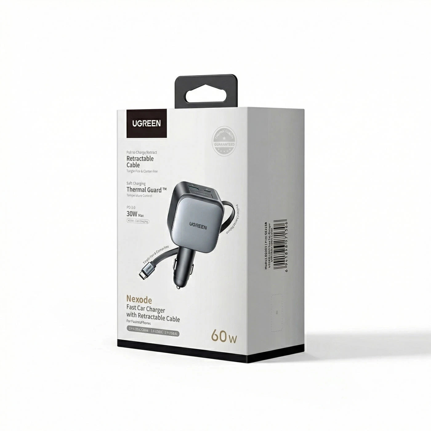 Cargador para auto UGREEN Nexode 60W con cable retráctil - 55212B