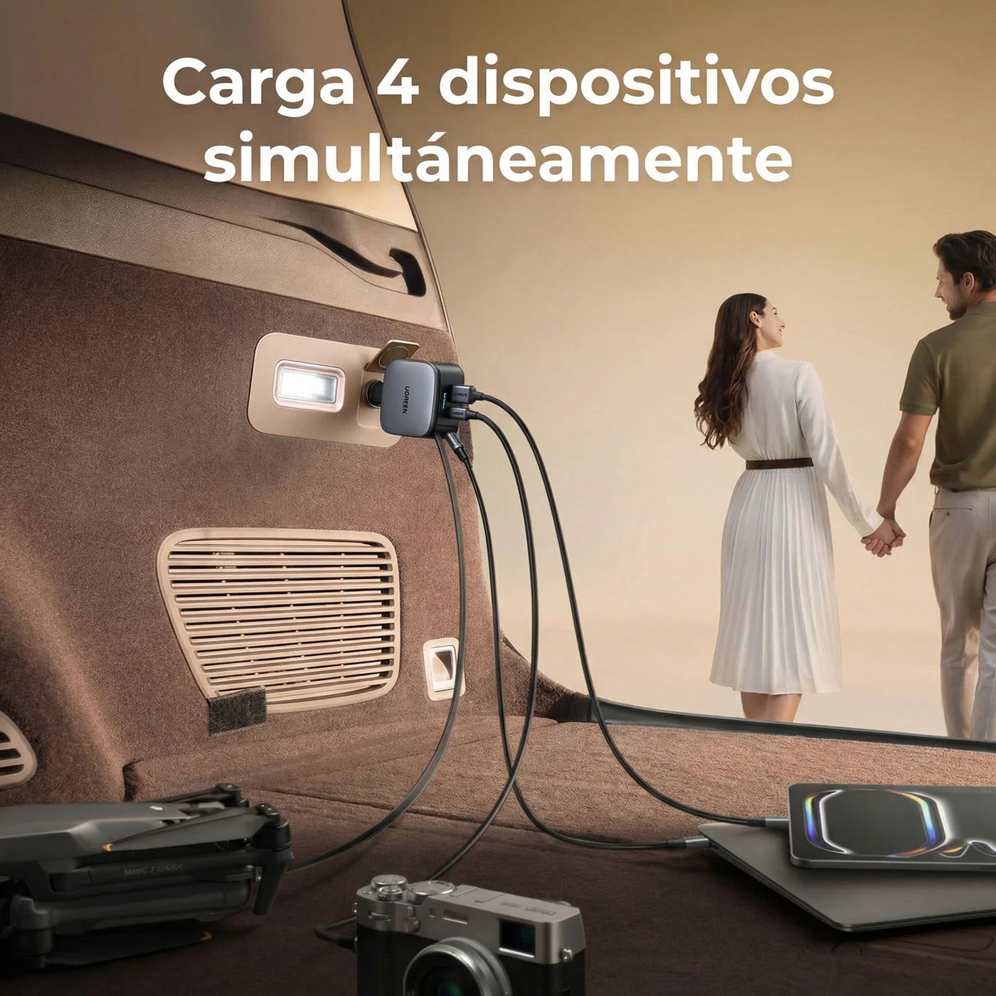 Cargador para auto Ugreen NEXODE 145W con cable retráctil integrado - 55910B