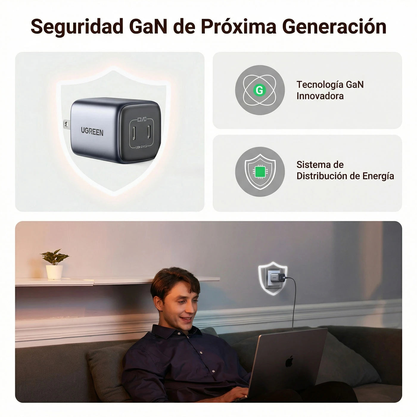 Cargador de Pared UGREEN Nexode 45W Dual USB-C - 90572