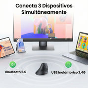 Mouse Ergonómico Vertical UGREEN Inalámbrico 4000 DPI – Negro (MU008 / 25444)