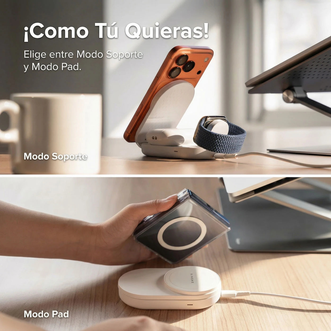 Cargador Magsafe Ringke Qi2 25W 3-in-1 Folding Stand