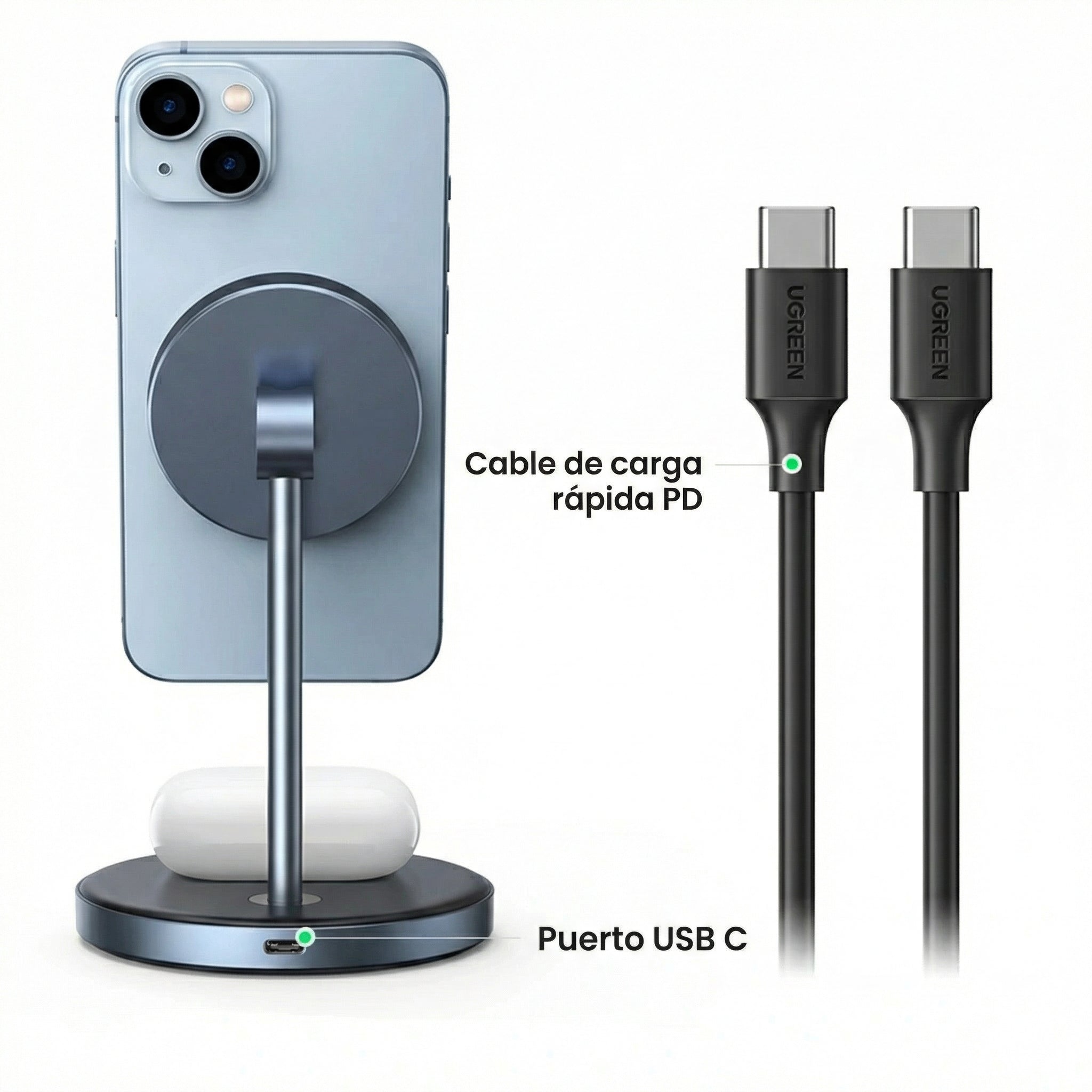 Cargador inalámbrico 2 en 1 UGREEN (90668)