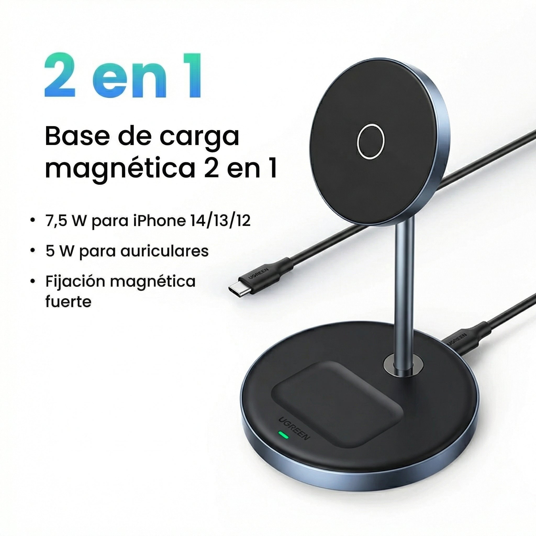 Cargador inalámbrico 2 en 1 UGREEN (90668)